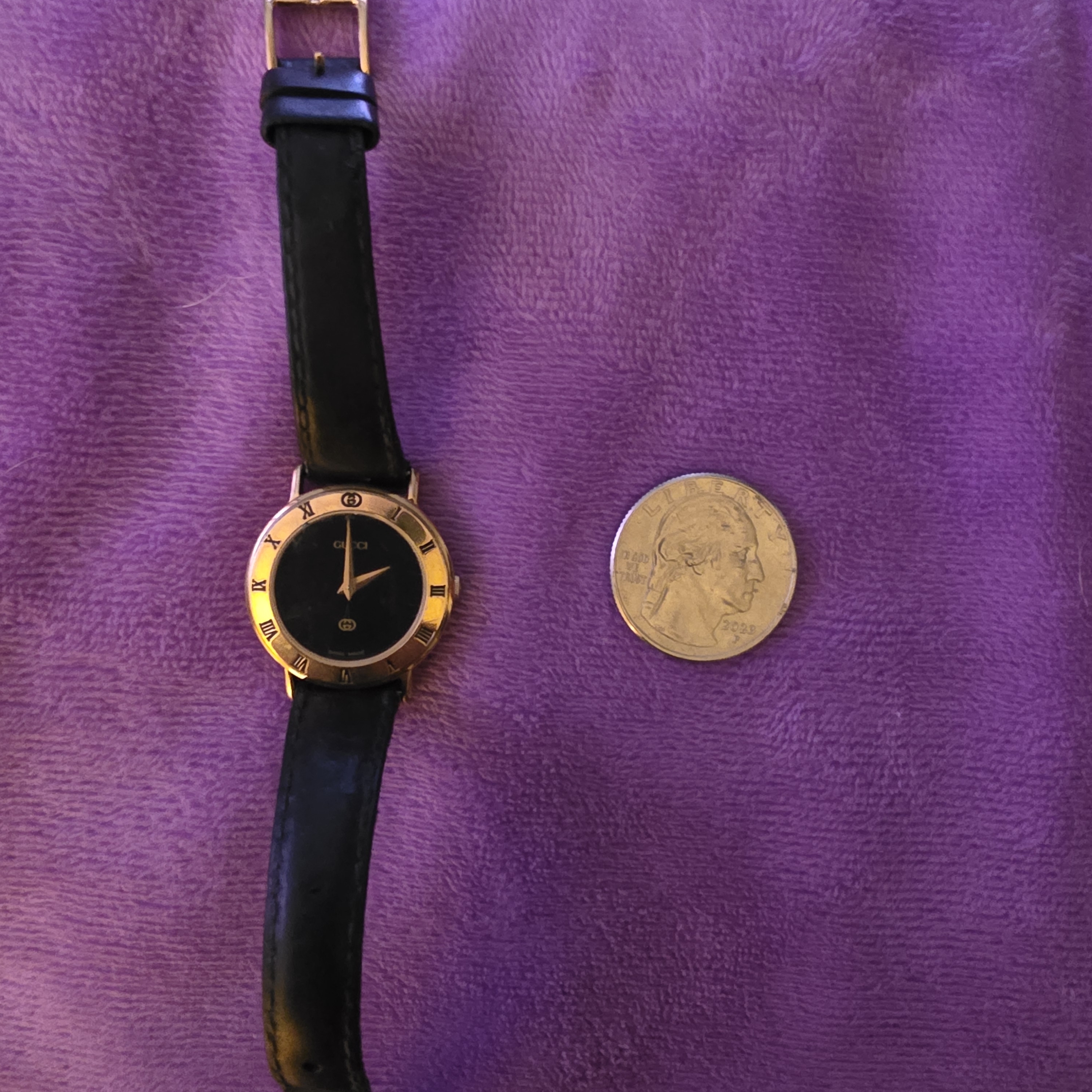 Vintage Gucci 3000l Classic Gold-Plated Black Watch